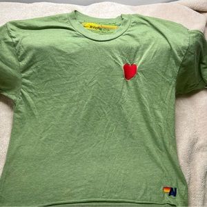 Aviator Nation GREEN Heart Embroidered Boyfriend Tee, Size Large, New